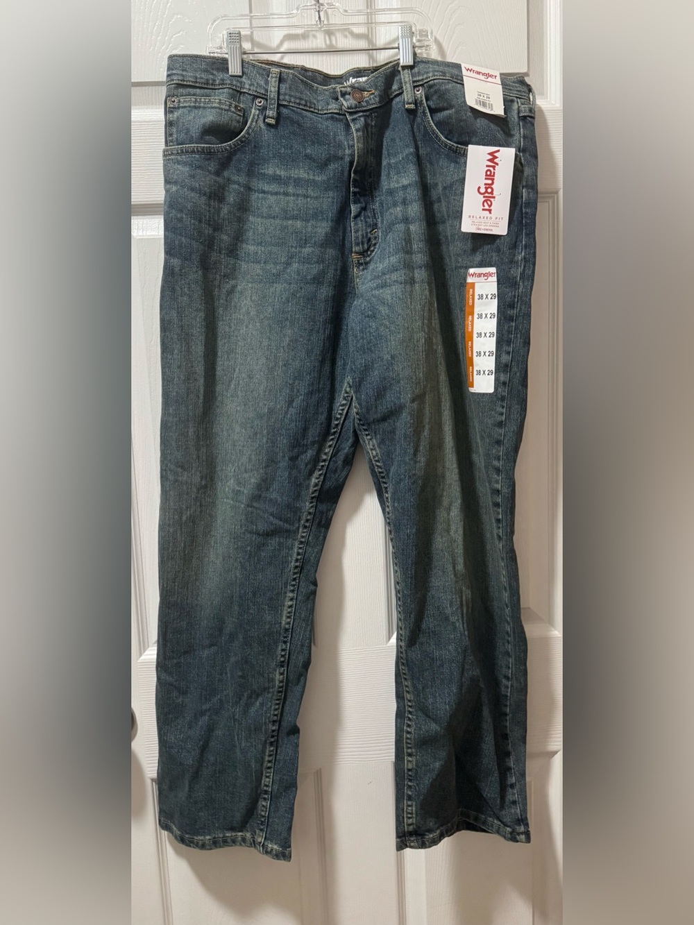 Wrangler Relaxed Fit Jeans - Blue Denim with Orange Accent